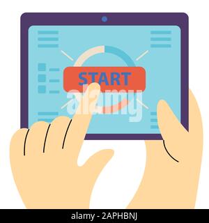 hand pushing start button. Start up concept Stock Vector