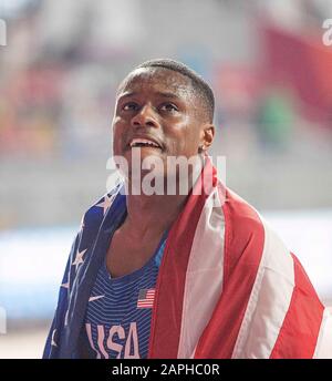 Winner Christian COLEMAN (USA/1st place). 100m final of the men, on September 28, 2019 World Athletics Championships 2019 in Doha/Qatar, from September 27. - 10.10.2019. Â | usage worldwide Stock Photo