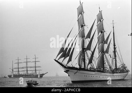 The Amsterdam 700 sailing race 1975 started on the North Sea Description: The Gorch Fock from the BRD in full sails with left the Kruzenshtern Date: 19 August 1975 Location: Noord-Holland Keywords: races, sailing, sailing ships Stock Photo