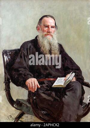 Portrait of Lev Nikolayevich Tolstoy (Leo Tolstoy), (1828-1910), painting by Ilya Repin, 1887 Stock Photo