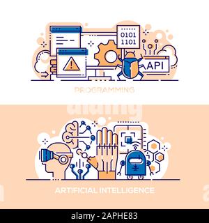 Programming and artificial intelligence banner templates set Stock Vector