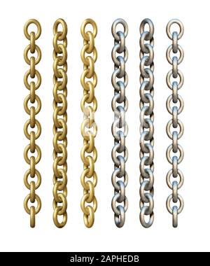 Gold, silver metal chains. 3d realistic vector Stock Vector