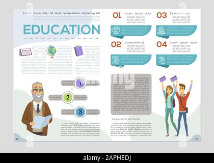 Teacher and students - colorful vector brochure template Stock Vector