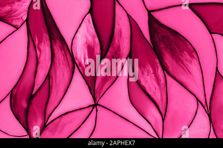 Photo of a small fragment of a beautiful stained glass in vivid pink color. Backdrop for your design. Trendy background. Copy space. Stock Photo