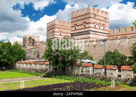 The ancient walls of Constantinople in Istanbul, Turkey Stock Photo