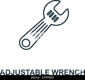 Adjustable Wrench line icon. Thin style element from construction tools icons collection. Outline Adjustable Wrench icon for computer and mobile Stock Vector