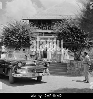 Dutch Antilles and Suriname at the time of the royal visit of Queen Juliana and Prince Bernhard in 1955 Description: The Queen leaves the hospital in Julianadorp Date: 1 October 1955 Location: Julianadorp, Suriname Keywords: cars, visits, queens, hospitals Personal name: Juliana, queen of the Netherlands Stock Photo