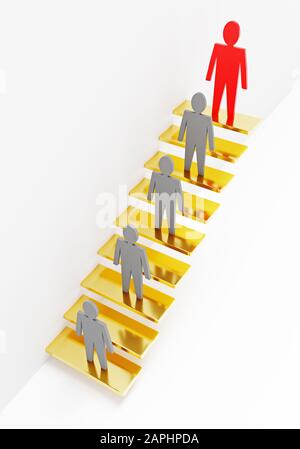 3d people stand on the stairs. On the top step is a red man. Business concepts. 3d rendering Stock Photo