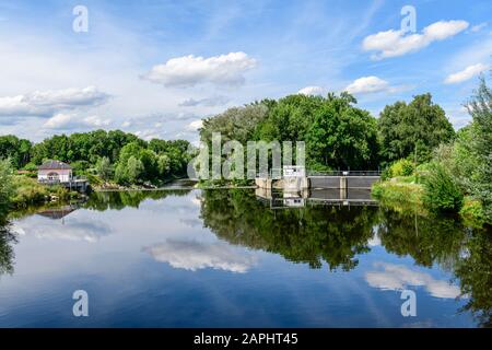 Impressions from the Augsburg region with its widely linked system of rivers, canals and water management facilities Stock Photo