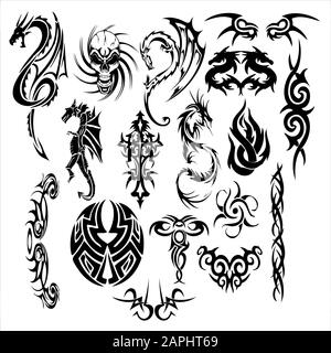 dragon tatto and tribal design collections Stock Vector