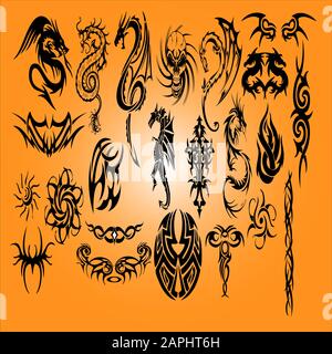 dragon tatto and tribal design collections Stock Vector