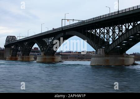 A View of the Peace Bridge U.S.-Canada border Stock Photo