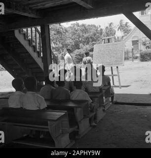 Journey to Suriname and the Netherlands Antilles Description: The schoolchildren of the Hernhuttersschool in Salem in the district Coronie receive geography lessons on the rivers in the Netherlands Date: 1947 Location: Coronie, Salem, Suriname Keywords: geography, pupils, teachers Stock Photo