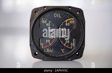 Vintage oil pressure and temperature guage. Stock Photo
