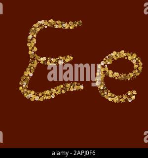 Creative gold theme. Ee golden glitter letter. Net latin alphabet. Handwritten, calligraphy. Vector ABC. Latin calligraphy. Stock Vector