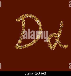 Creative gold idea. Dd golden glitter letter. Clean latin alphabet. Handwritten, modern. Vector ABC. Latin calligraphy. Stock Vector