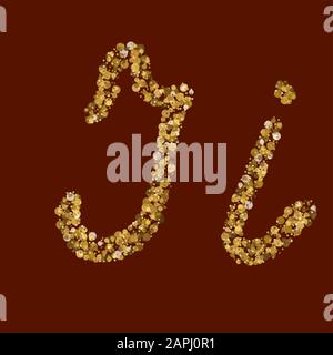 Liquid gold theme. Fresh latin alphabet. Kk golden glitter letter. Handwritten, smoot. Vector ABC. Latin calligraphy. Stock Vector