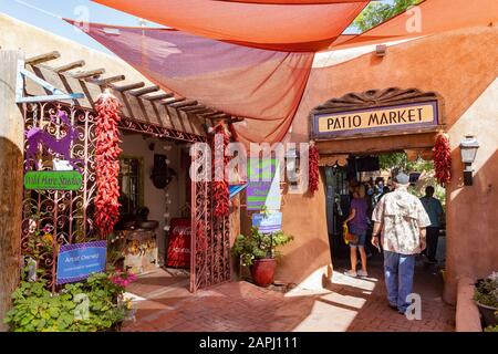 Albuquerque, OCT 5: Exterior view of some stores in the Old Town Plaza on OCT 5, 2019 at Albuquerque, New Mexico Stock Photo
