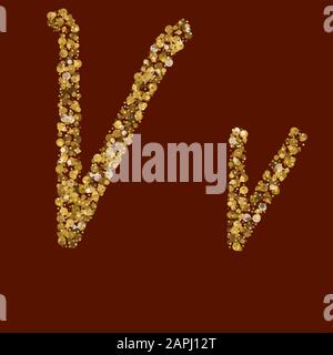 Clear latin alphabet. Plain gold theme. Xx golden glitter letter. Handwritten, modern. Vector ABC. Latin calligraphy. Stock Vector