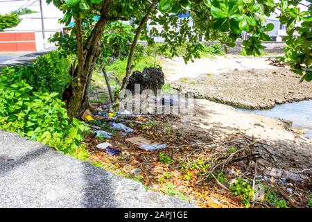 Garbage in the Caribbean in Costa Rica thrown by tourists and local people Stock Photo
