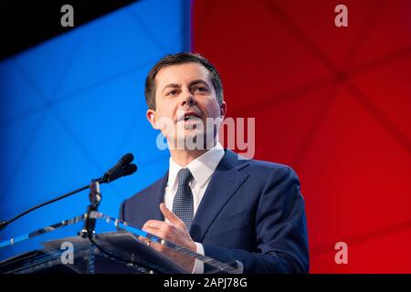 Washington, DC, USA. 23rd Jan, 2020. Former Mayor of South Bend, Indiana and current Democratic presidential candidate Pete Buttigieg delivers remarks at the United States Conference of Mayors 88th Winter Meeting at the Capital Hilton Hotel in Washington, DC, U.S., on Thursday, January 23, 2020. Credit: Stefani Reynolds/CNP | usage worldwide Credit: dpa/Alamy Live News Stock Photo