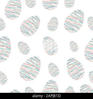 Easter eggs seamless pattern. Colorful simple easter eggs hand drawn vector illustration. Abstract egg made of colorful lines on white background. Mod Stock Vector