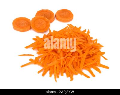 carrot slices and grated carrots isolated on white background Stock Photo