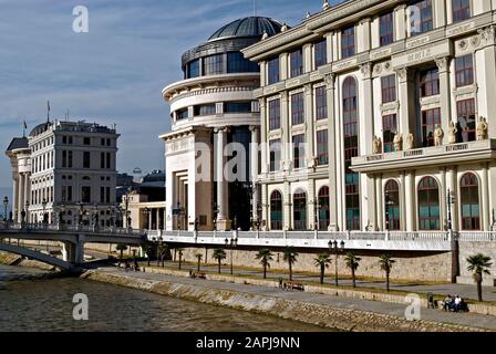 Architectural complex near the river Vardar;Skopje;Northern Macedonia; Stock Photo