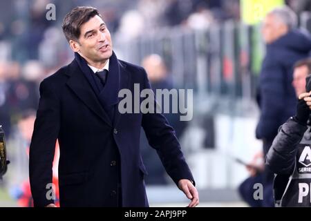 Torino, Italy. 22th January 2020. Coppa Italia. Juventus Fc vs As Roma.  Paulo Fonseca head coach of As Roma  . Stock Photo