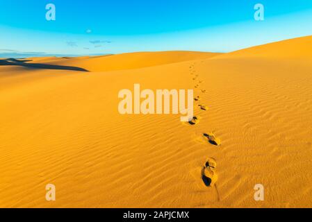 Footprints in Sand Dunes of Maspalomas Gran Canaria Spain Stock Photo