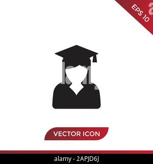 Female graduate student vector icon in modern design style for web site and mobile app Stock Vector