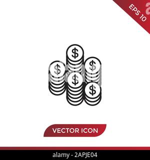 Coins vector icon in modern design style for web site and mobile app Stock Vector
