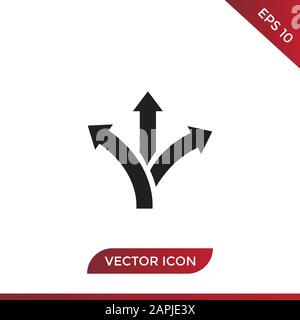 Three way direction arrow vector icon in modern design style for web site and mobile app Stock Vector