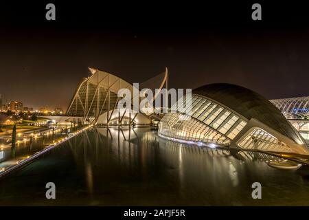 Aerial view of the Hemisphere and the science museum in the city of arts and sciences in Valencia Spain Stock Photo