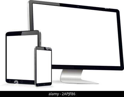 Computer monitor, tablet, smartphone mockup Stock Vector