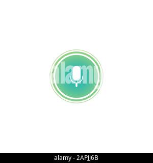 white microphone in green circle with audio waves icon. Voice recognition, AI personal assistant. radio, podcast logo. Audio message, recorder, speak Stock Vector