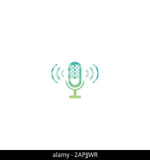 green microphone with audio waves icon. Voice recognition, AI personal assistant. radio, podcast logo. Audio message, recorder, speak sign. Vector ill Stock Vector