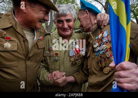 Crimea. Sevastopol,9th of May, 2019 Meeting of veterans of the Soviet–Afghan War on the square of Soldiers-internationalists during celebration of the Victory day in Sevastopol city, Crimea Stock Photo