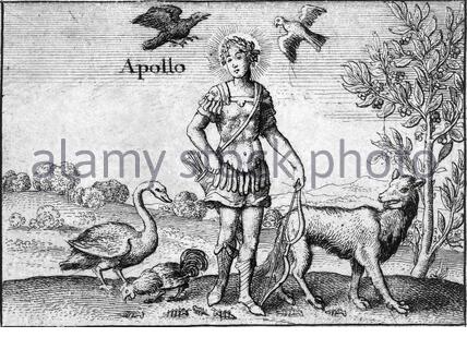 Greek god Apollo, etching by Bohemian etcher Wenceslaus Hollar from 1600s Stock Photo