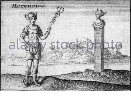 Roman god Mercury, etching by Bohemian etcher Wenceslaus Hollar from 1600s Stock Photo