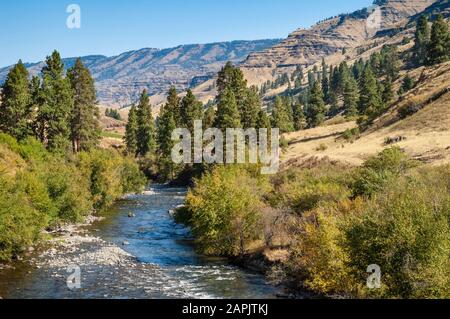 The Wild and Scenic Imnaha River, a tributary of the Snake River, in northeastern Oregon. Stock Photo