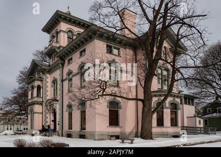 Oswego, New York, USA. January 23, 2020. View of the Richardson-Bates House Museum , an Italian Villa style mansion in the downtown district of the ci Stock Photo