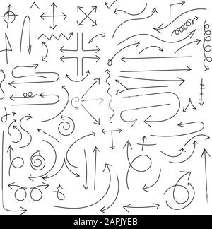 hand drawn arrows. Set of arrow doodle on white background Stock Vector