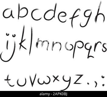 Hand drawn paint brush font. Handwritten alphabet in brush stroke style. Modern lettering in vector. Handmade grunge. Stock Vector