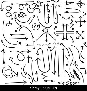 hand drawn arrows. Set of arrow doodle on white background Stock Vector