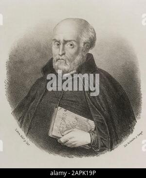 Juan de Mariana (1536-1624). Spanish Jesuit priest, theologian and historian of the Spanish Golden Age. Drawing by Letre. Lithography. Cronica General de España, Historia Ilustrada y Descriptiva de sus Provincias. Castilla-La Nueva, 1869. Stock Photo