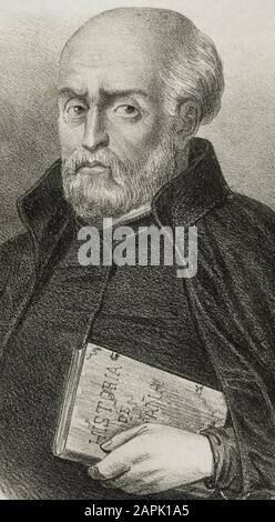 Juan de Mariana (1536-1624). Spanish Jesuit priest, theologian and historian of the Spanish Golden Age. Drawing by Letre. Lithography. Cronica General de España, Historia Ilustrada y Descriptiva de sus Provincias. Castilla-La Nueva, 1869., detail. Lithography. Cronica General de España, Historia Ilustrada y Descriptiva de sus Provincias. Castilla-La Nueva, 1869. Stock Photo