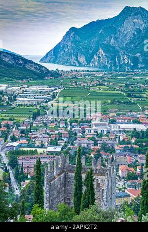 Trentino summer landscape from Arco castle, lake Garda in background, Alto Adige, Italy Stock Photo