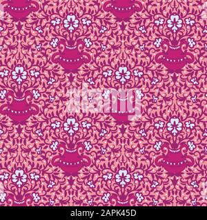 pink flower vases ornamental seamless vector pattern Stock Vector