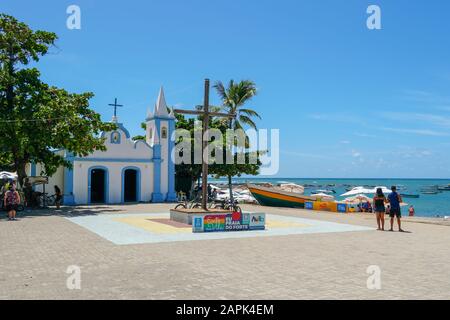 Church of Sao Francisco De Assis. Little church in the middle of the village of Praia Do Forte, Famous tourist attraction. State of Bahia, Brazil. . February, 22nd, 2019 Stock Photo